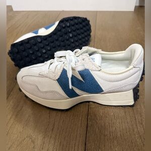 New Balance 327 denim and white sneakers